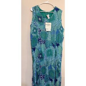 CRINKLE WOMENS REVERSIBLE DRESS FLORAL PRINT BLUE GREEN SLEEVELESS MAXI Boho